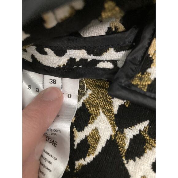 SANDRO White Black Leather Printed Multicolor Pocket Short Zip Jacket Size EU 38 - Picture 5 of 5